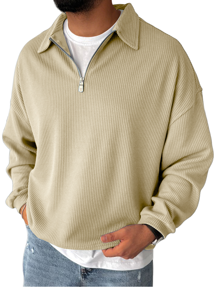 Men's Casual  Everyday Zipper Ribbed Long Sleeved Sweatshirt