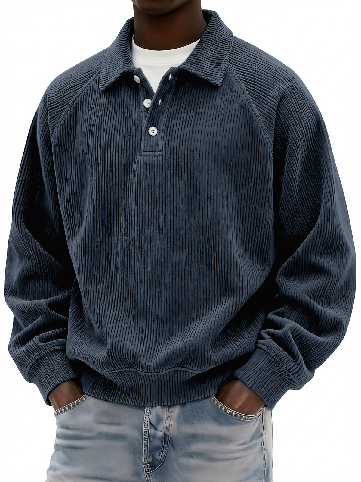 Men's Vintage Stylish Corduroy Raglan Basic Pullover Polo Shirt