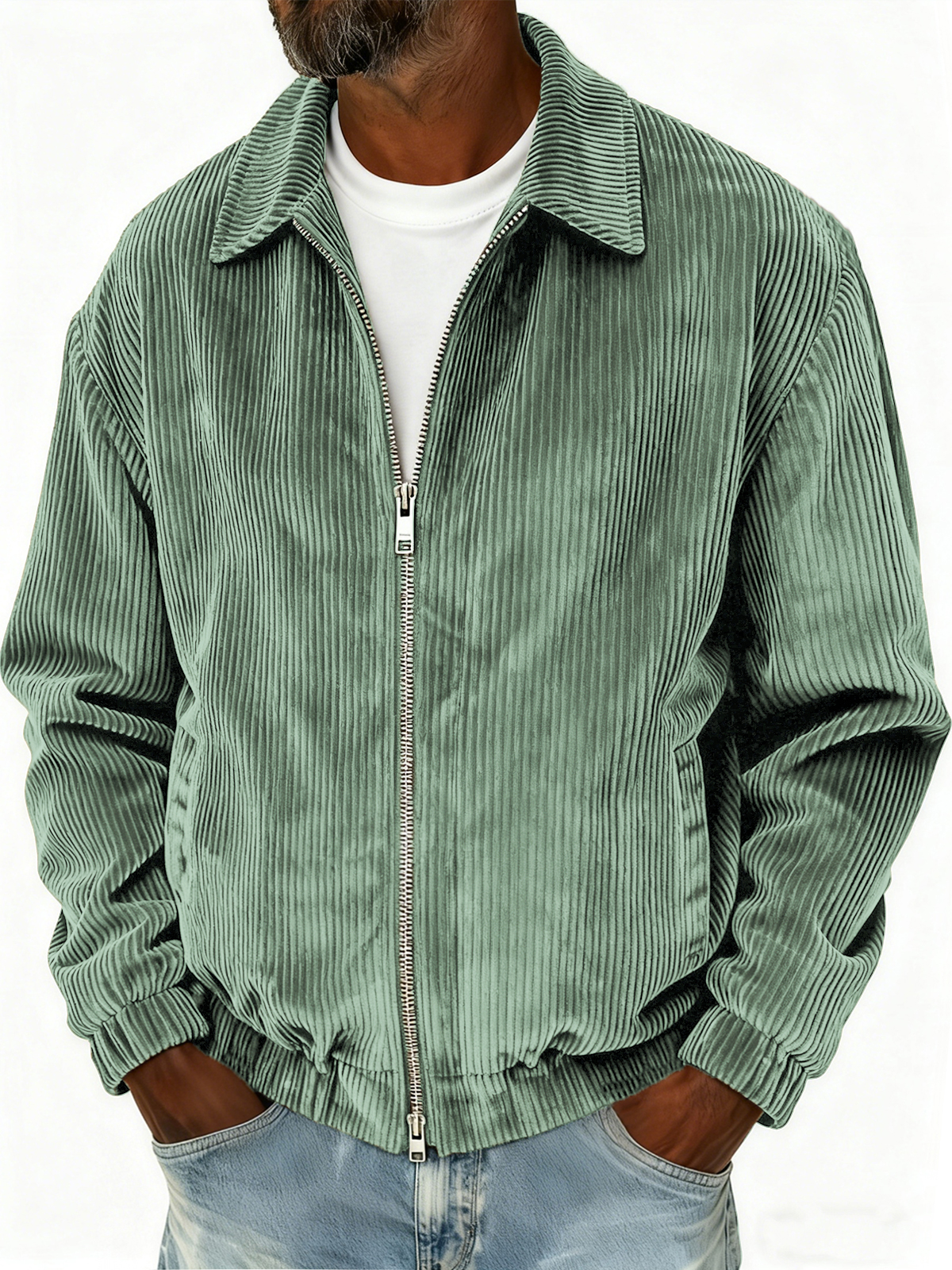 Men's Stylish Zip-up Corduroy Ribbed Casual Everyday Jacket