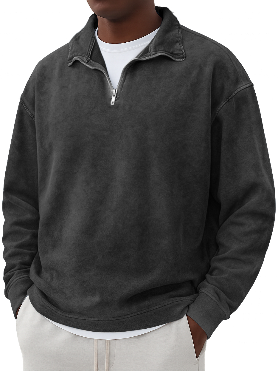 Men's Vintage Washed And Distressed Quarter Zip Sweatshirt