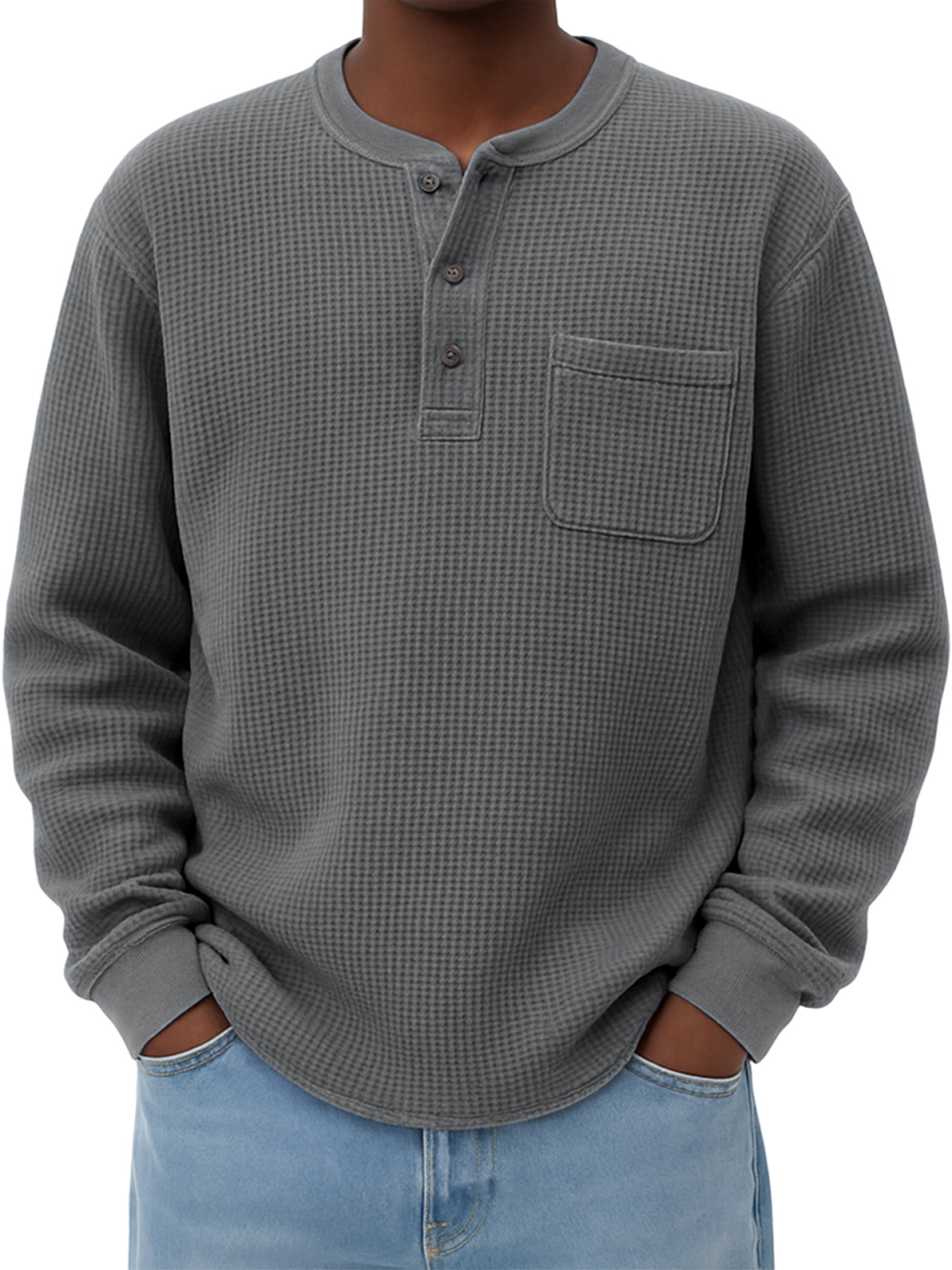 Men's Breathable Waffle Casual Henley Shirt with Chest Pocket
