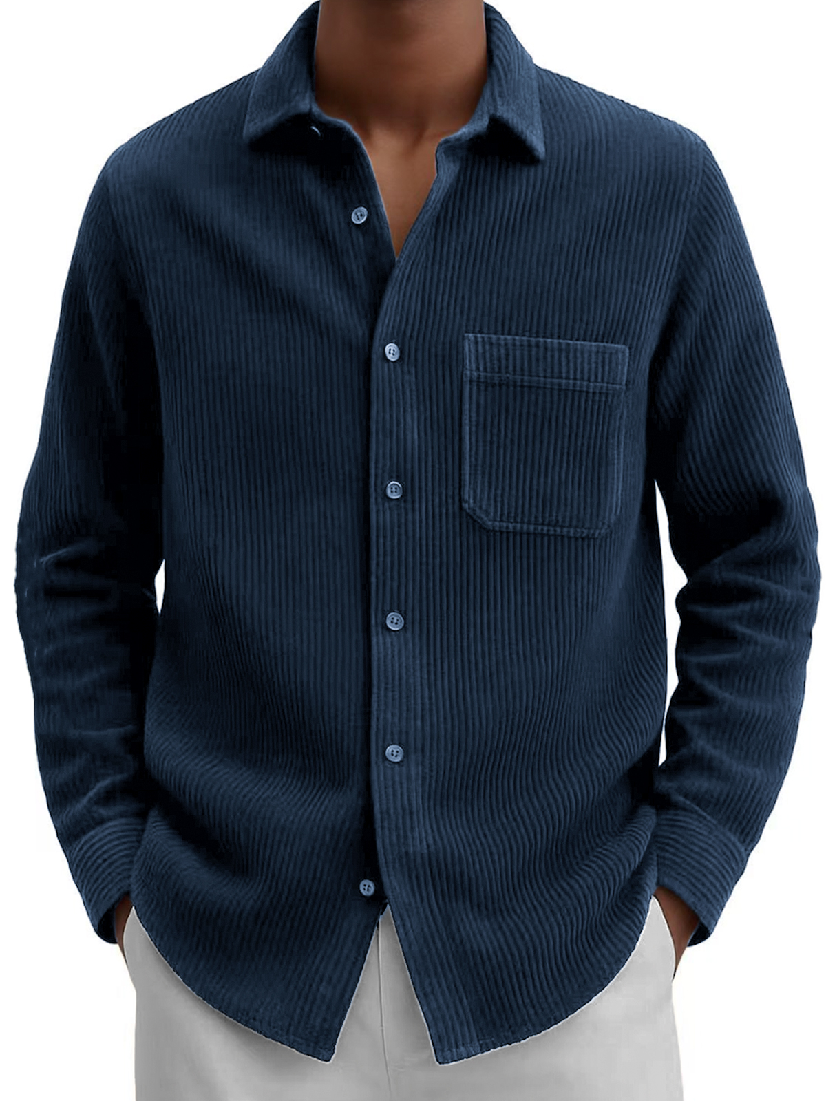 Men's Comfort Corduroy Casual Long-sleeved Shirt with Chest Pocket