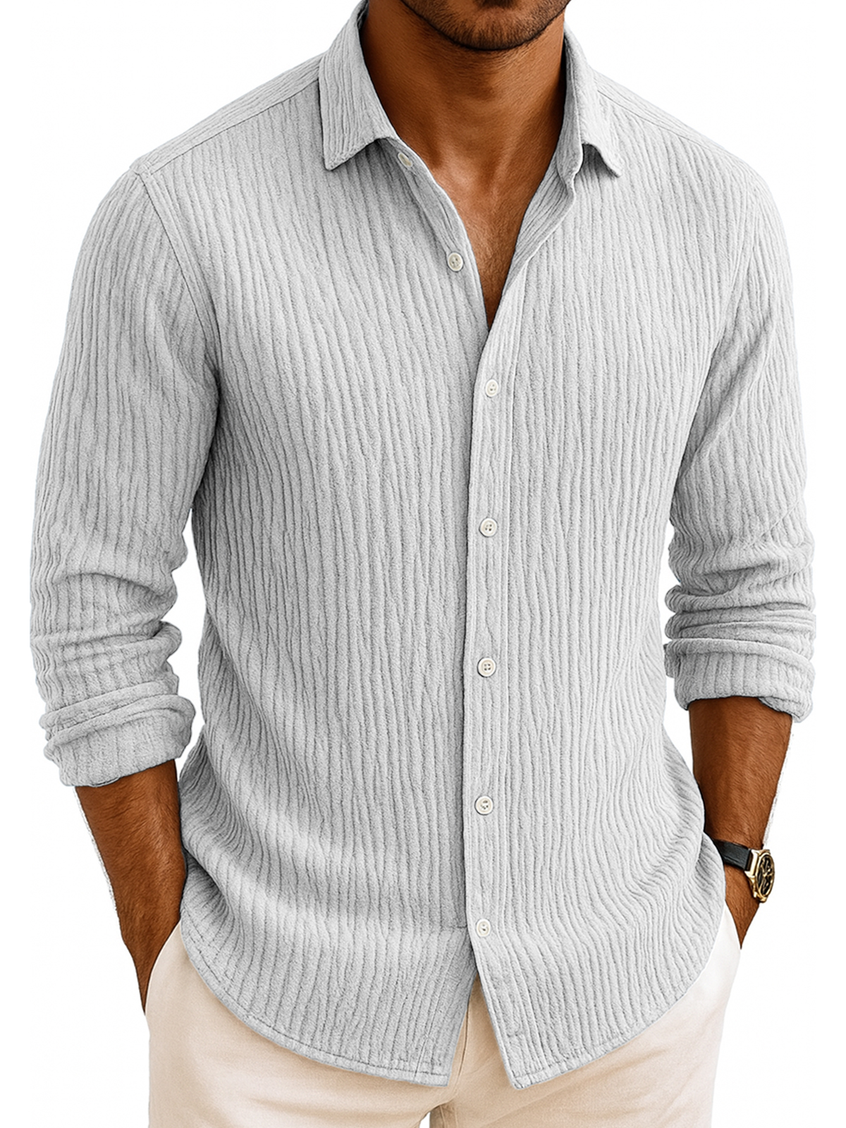 Men's Comfort Pleated Daily Long-sleeved Shirt