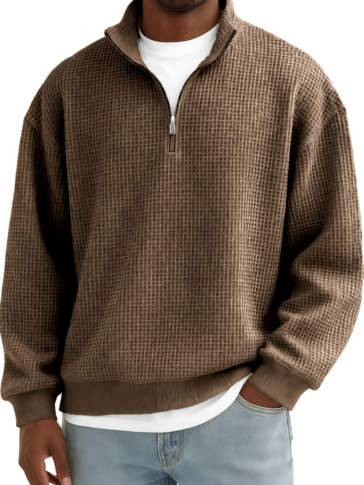 Men's Quarter-zip Breathable Waffle Pullover