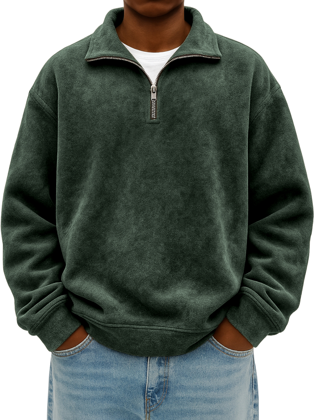 Men's Quarter Zip Stylish Suede Distressed Pullover