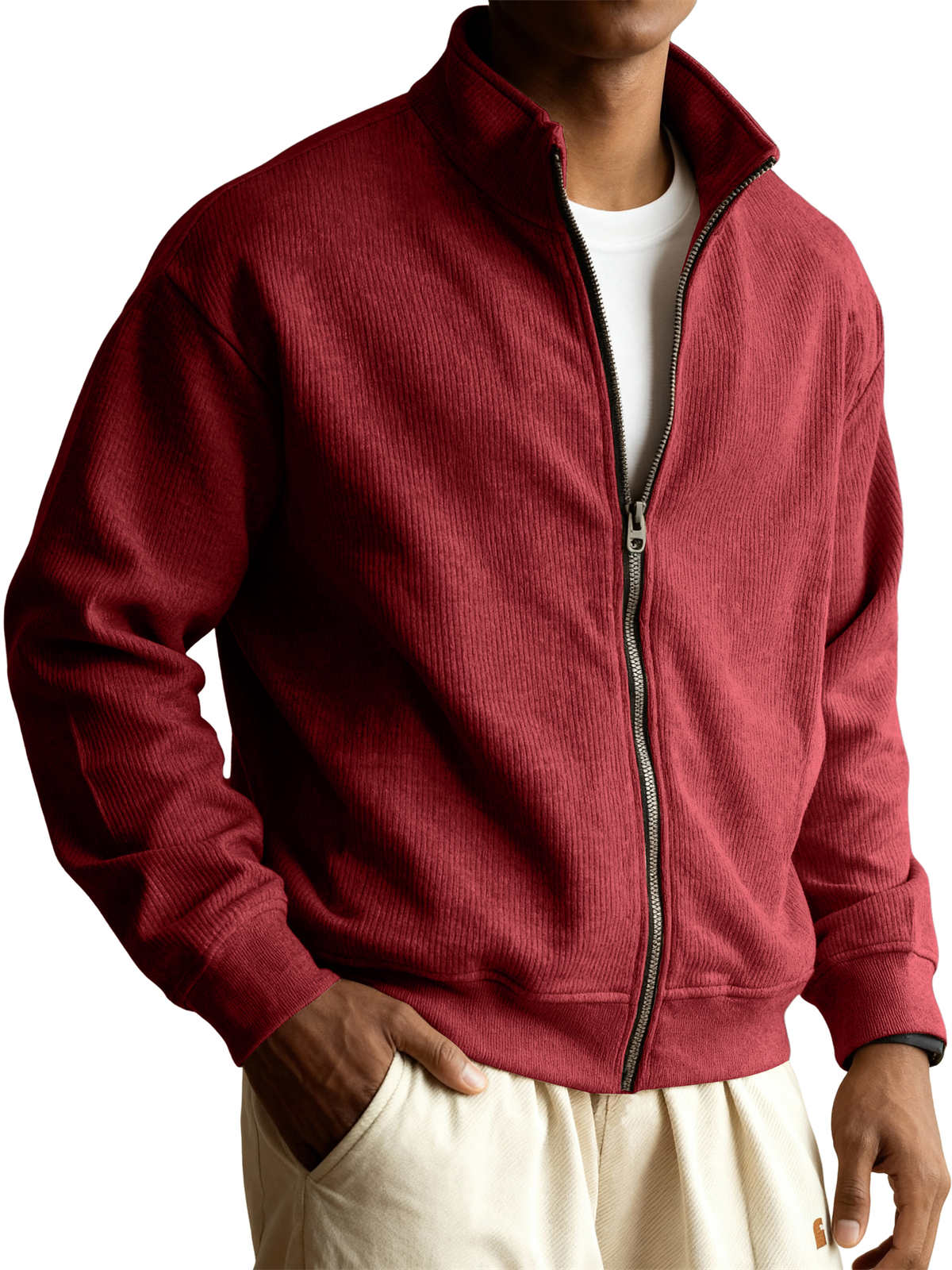 Men's Retro Casual Stand-collar Zippered Striped Jacket