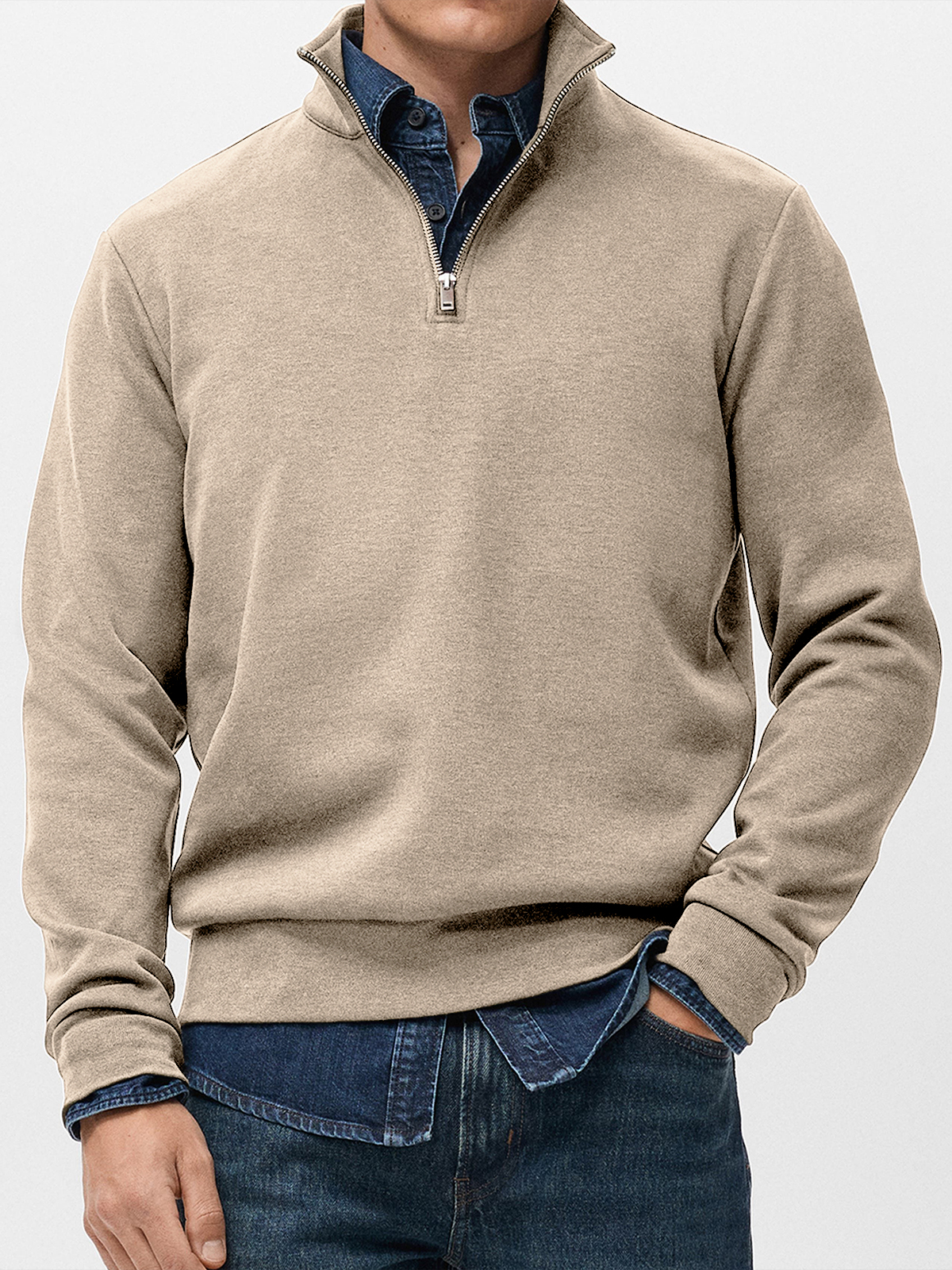 Men's Simple Heavyweight Everyday Quarter Zip Pullover
