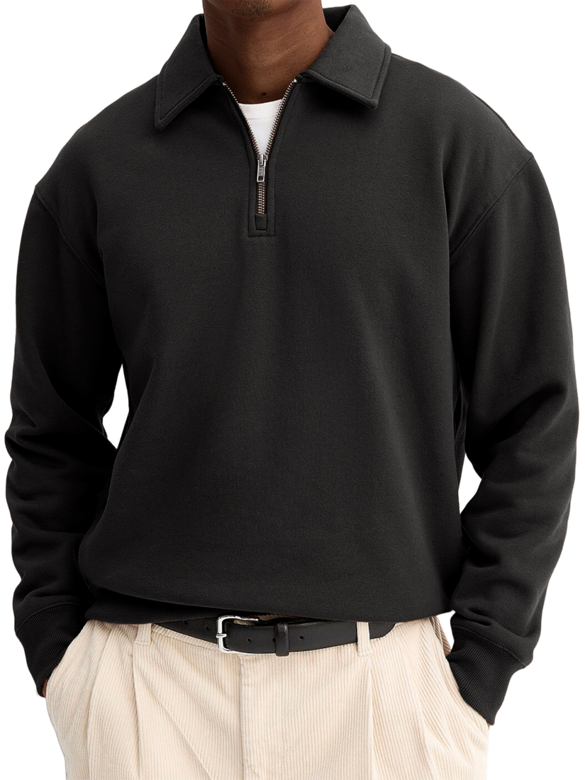 Men's Stylish Quarter-zip Basic Casual Pullover Sweatshirt