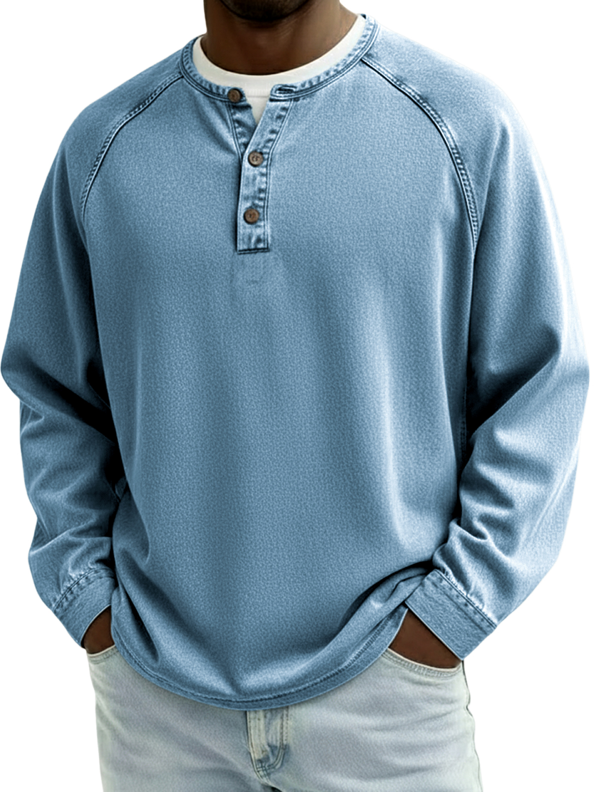 Men's Retro Raglan Sleeve Henley Pullover