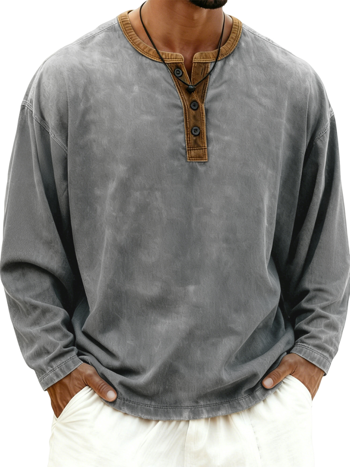Men's Vintage Colorblock Collar Henley Shirt