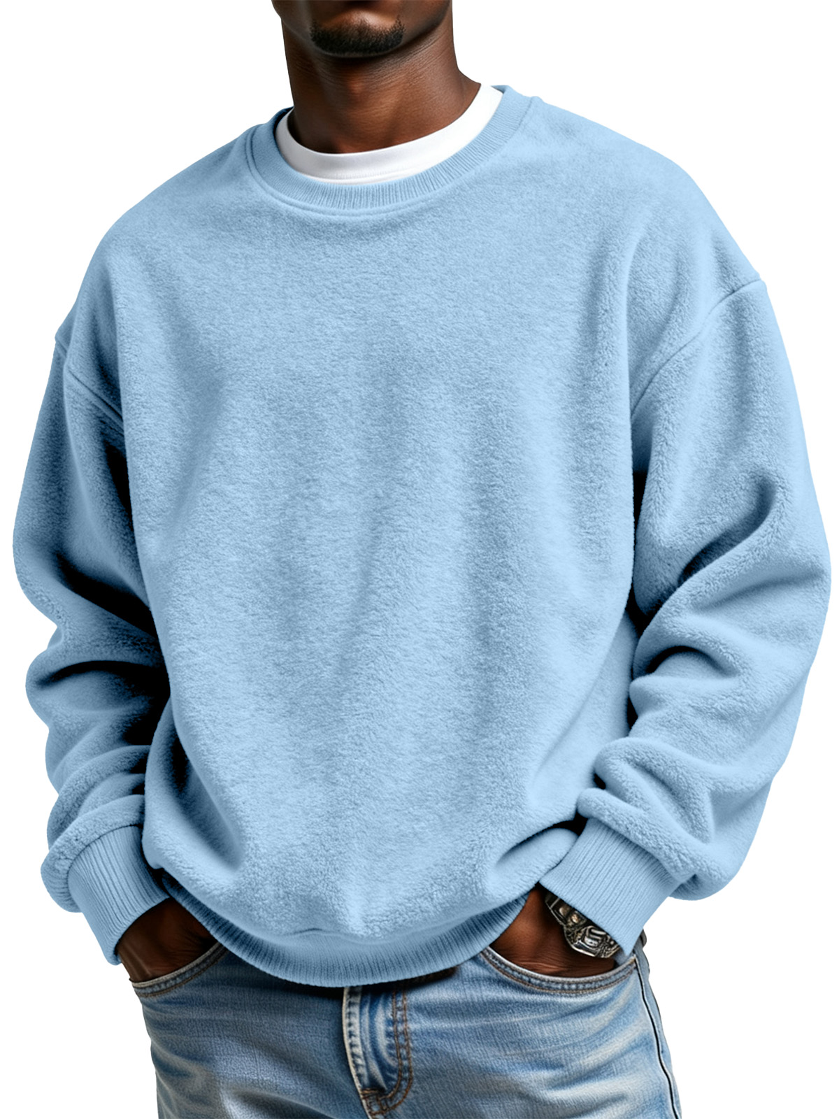 Men's Casual Simple Polar Fleece Crew Neck Sweatshirt