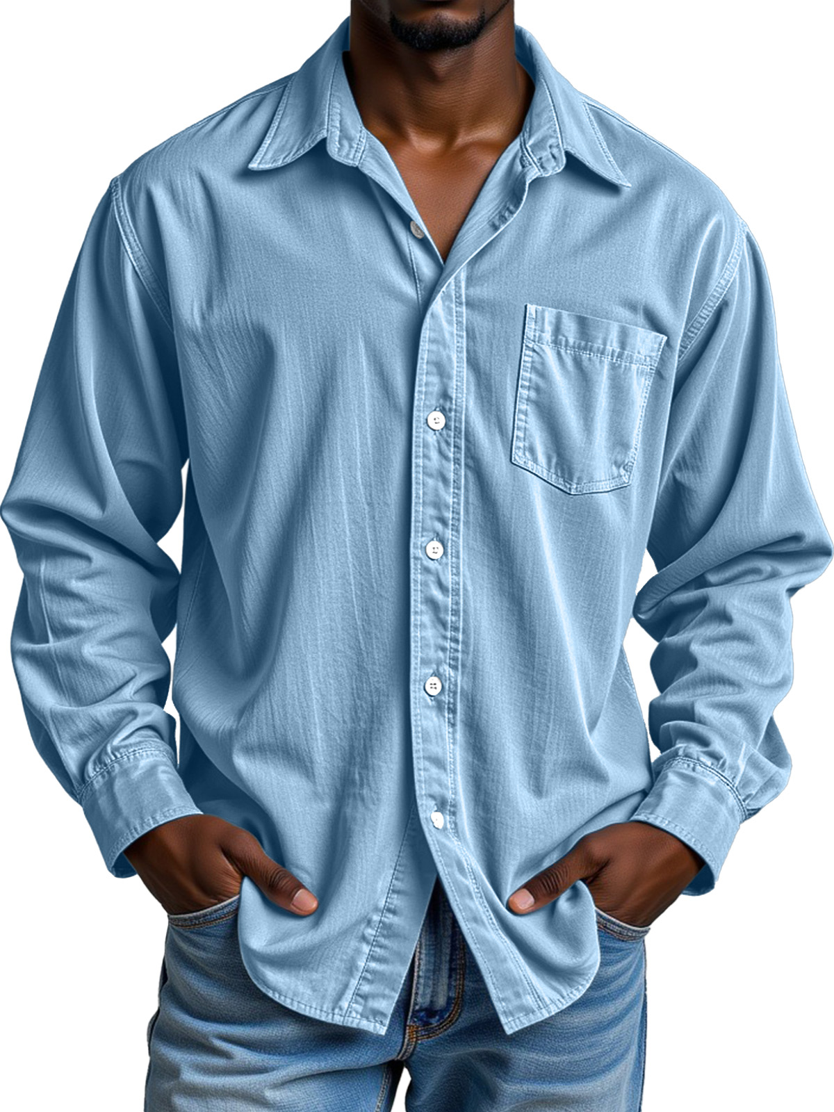 Men's Simple Casual Festive Loose Lapel Button Long Sleeve Shirt