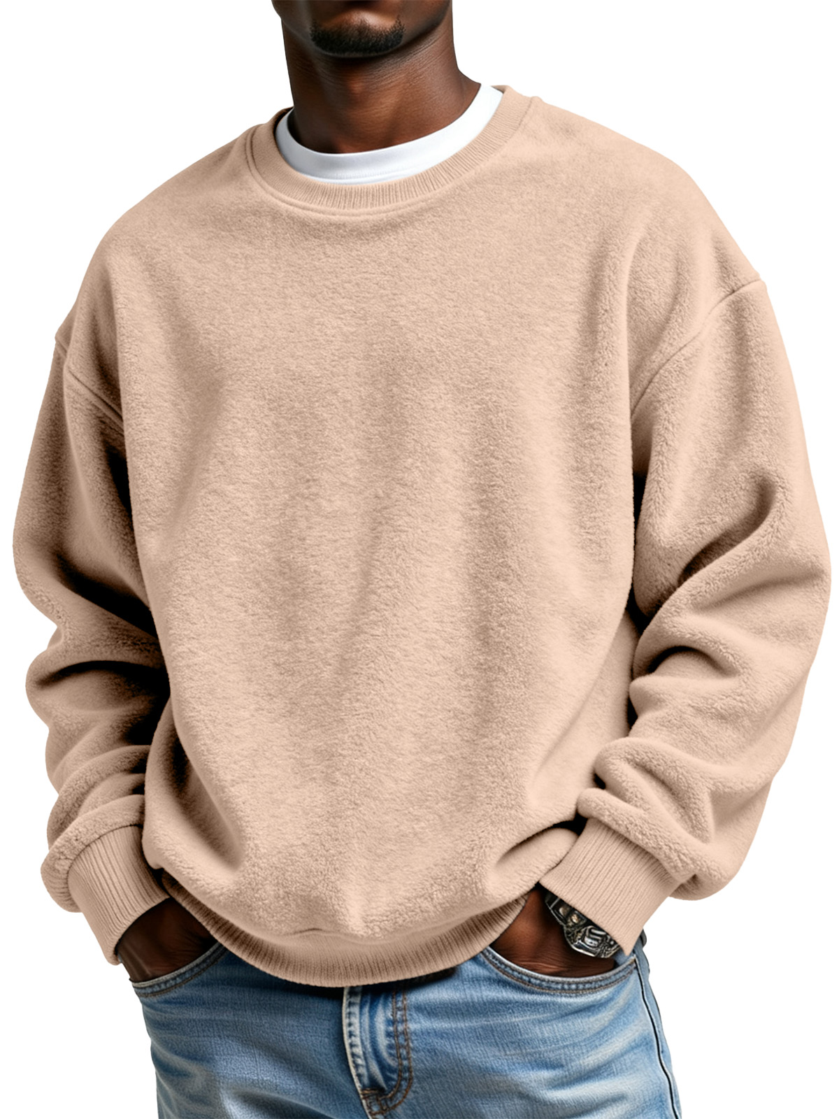 Men's Casual Simple Polar Fleece Crew Neck Sweatshirt