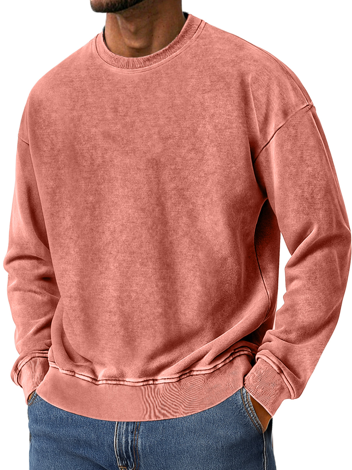 Men's Vintage Washed Cotton Round Neck Long-sleeved Sweatshirt