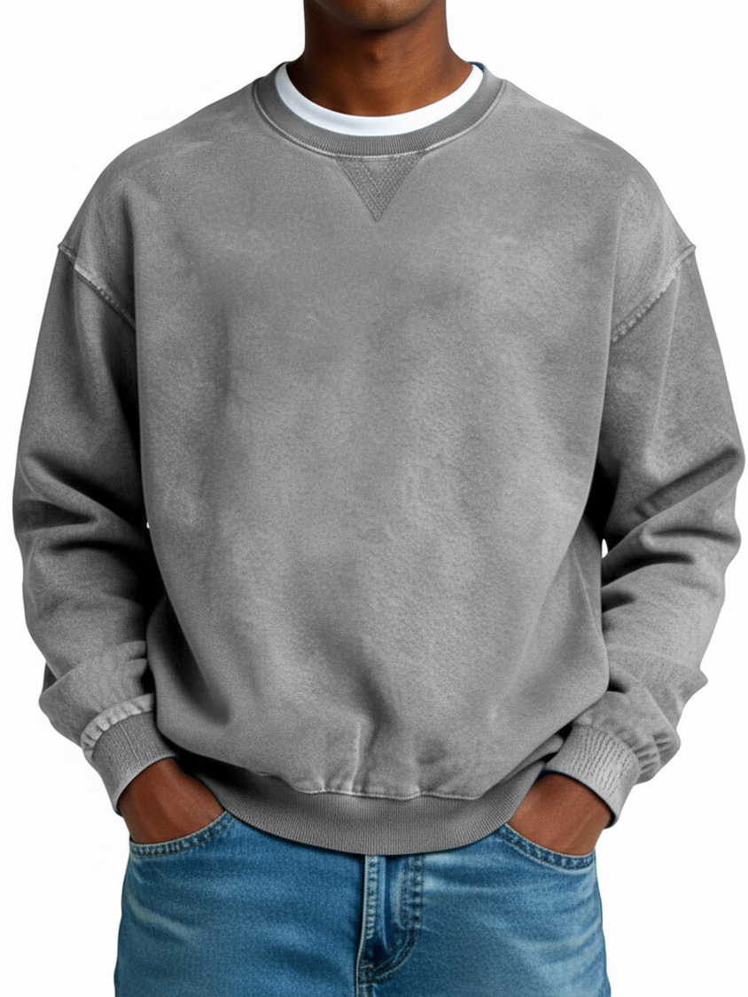 Men's Retro Distressed Crew Neck Long-Sleeved Top in Multiple Colors