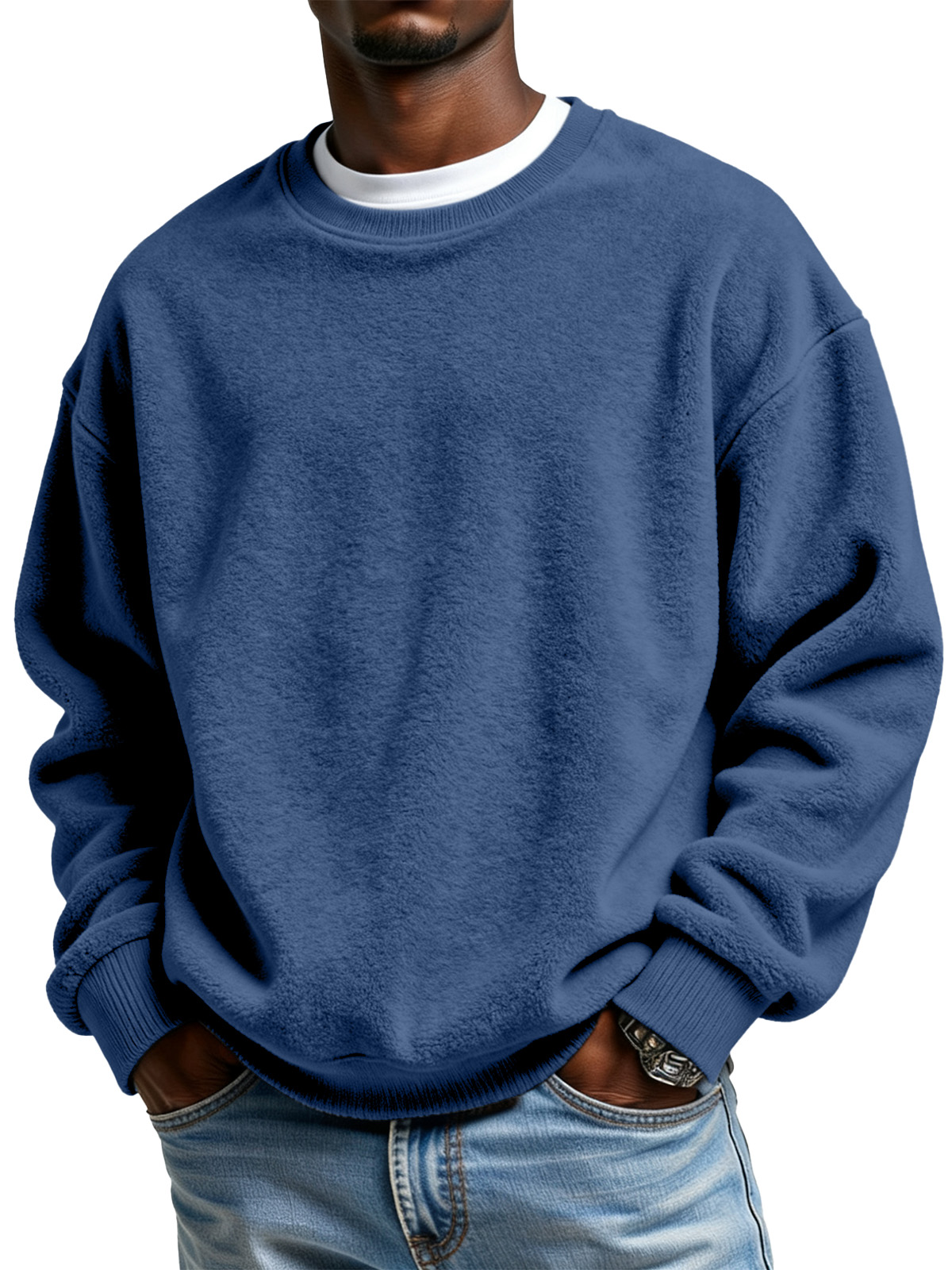 Men's Casual Simple Polar Fleece Crew Neck Sweatshirt