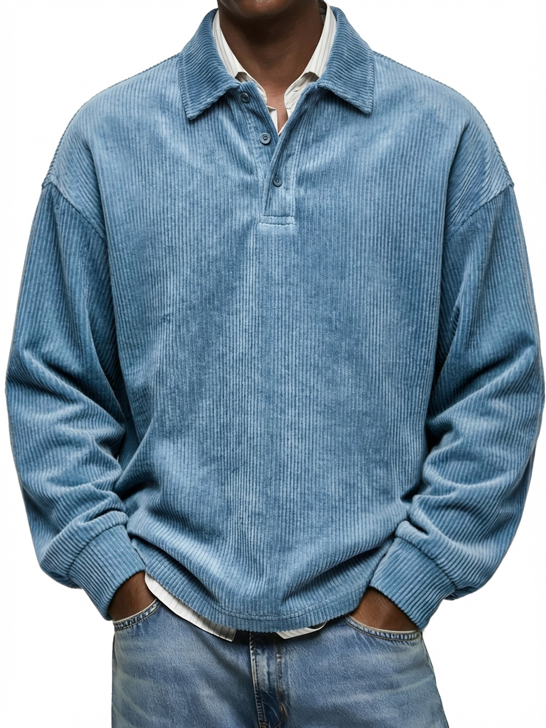 Men's Vintage Corduroy Lapel Button-down Casual Long-sleeved Polo Shirt