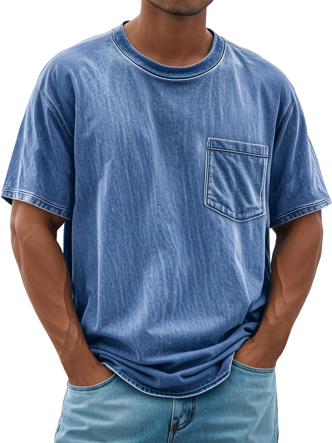 Men's Retro Round Neck Daily Casual Pocket Short Sleeve T-Shirt