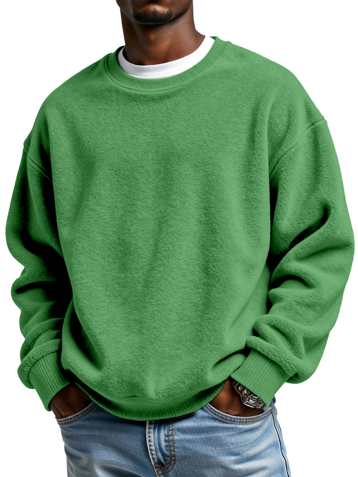 Men's Casual Simple Polar Fleece Crew Neck Sweatshirt