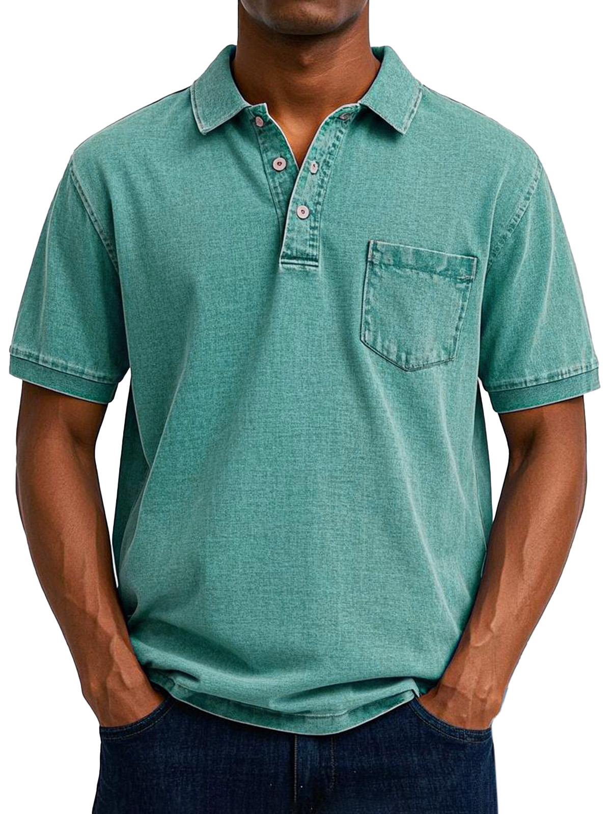 Men's Daily Solid Color Vintage Loose Short-sleeved Button-up Polo Shirt