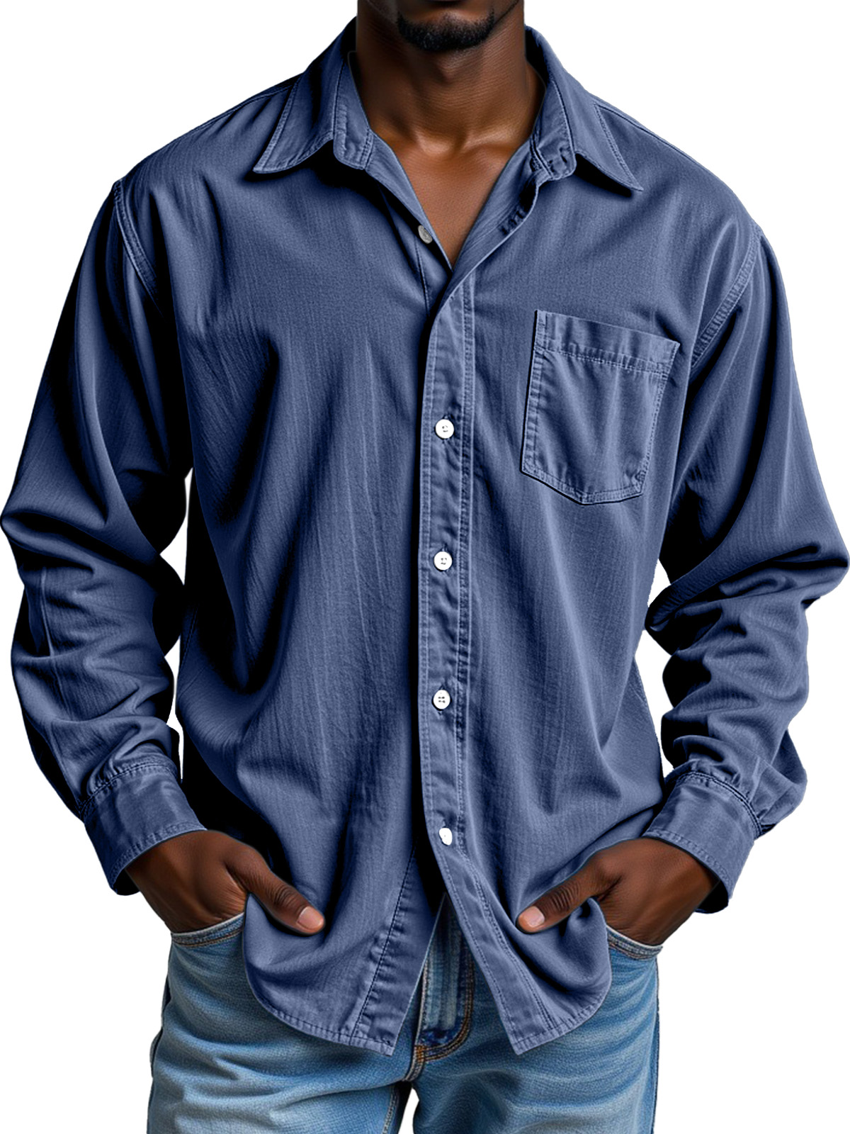 Men's Simple Casual Festive Loose Lapel Button Long Sleeve Shirt