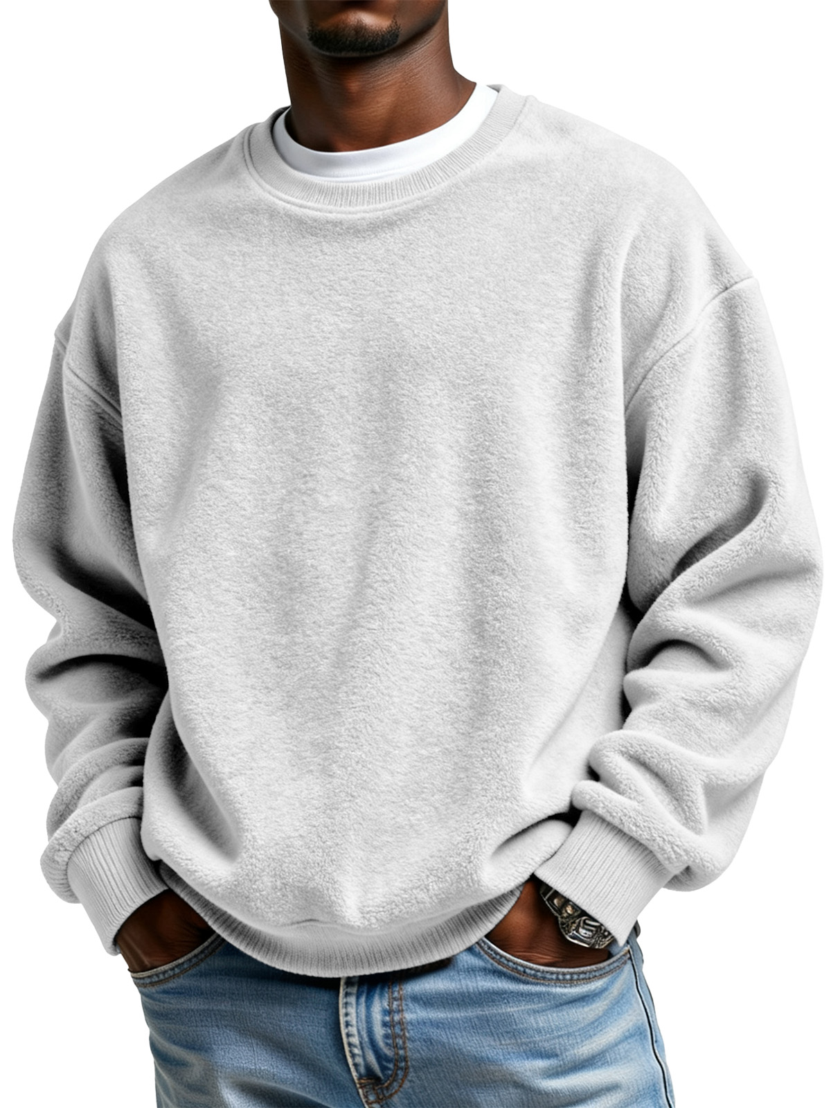 Men's Casual Simple Polar Fleece Crew Neck Sweatshirt