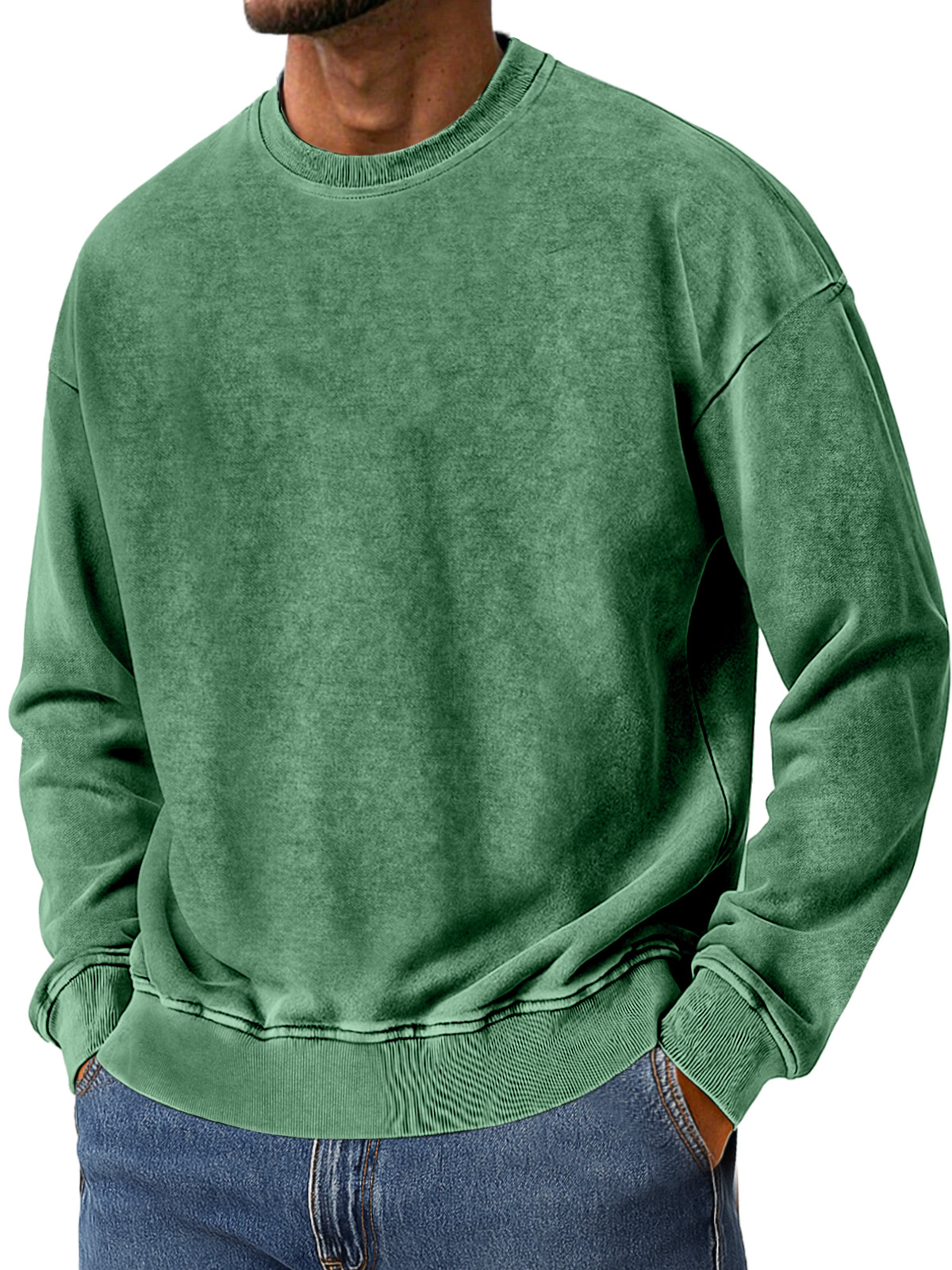 Men's Vintage Washed Cotton Round Neck Long-sleeved Sweatshirt