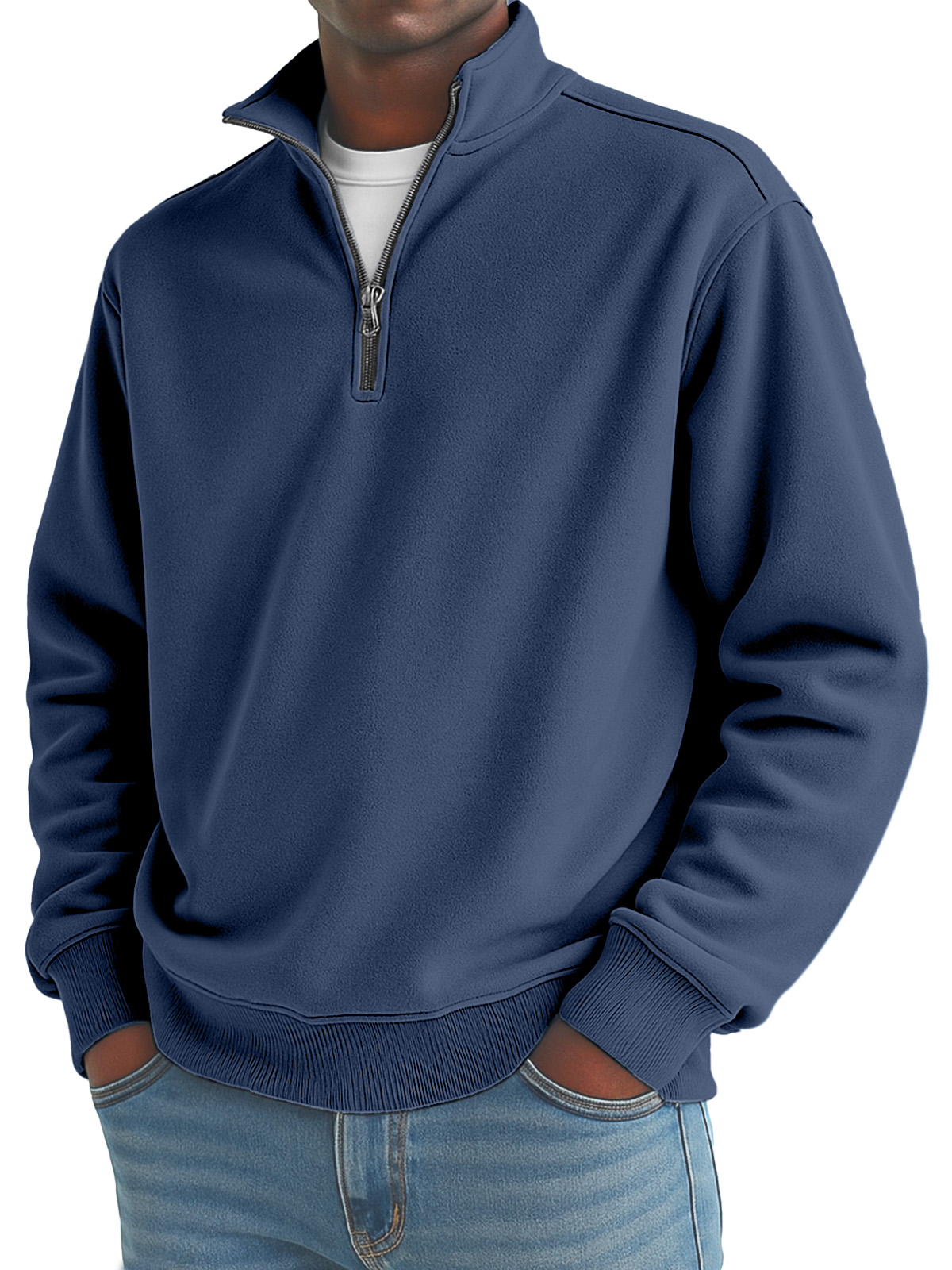 Men's solid color loose quarter collar zipper sweatshirt