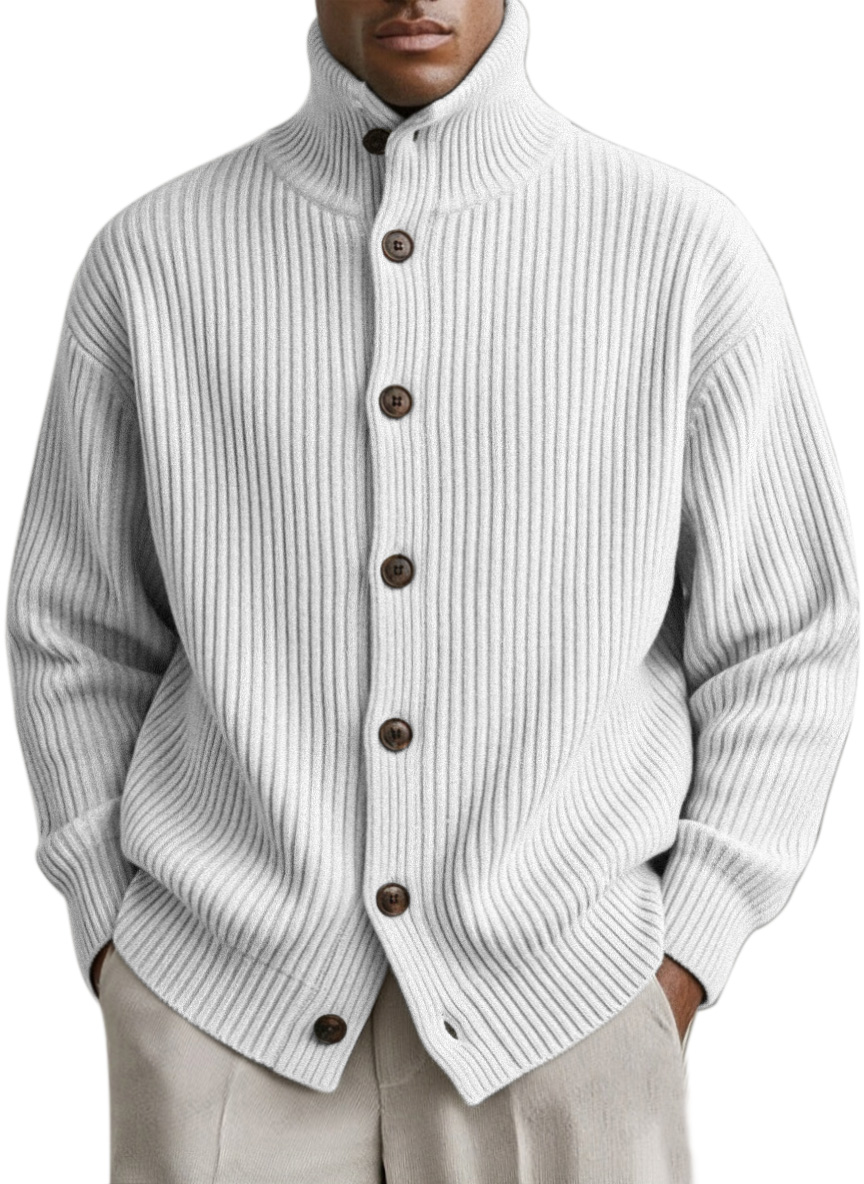 Men's Simple And Fashionable Vertical Pit Strip High Collar Button Cardigan Jacket