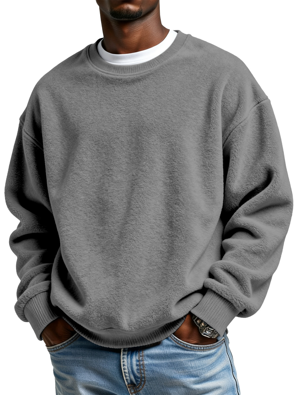 Men's Casual Simple Polar Fleece Crew Neck Sweatshirt