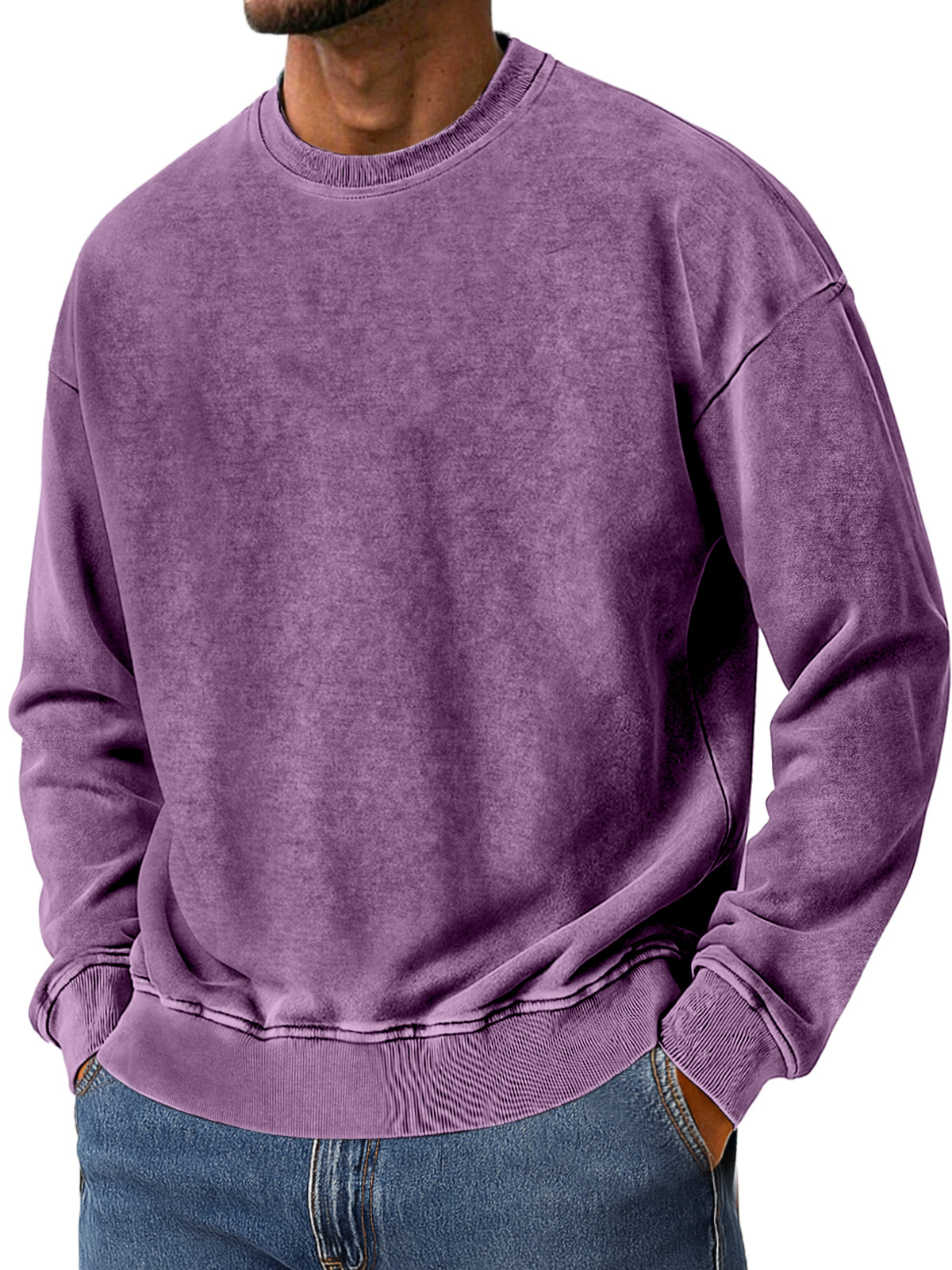 Men's Vintage Washed Cotton Round Neck Long-sleeved Sweatshirt