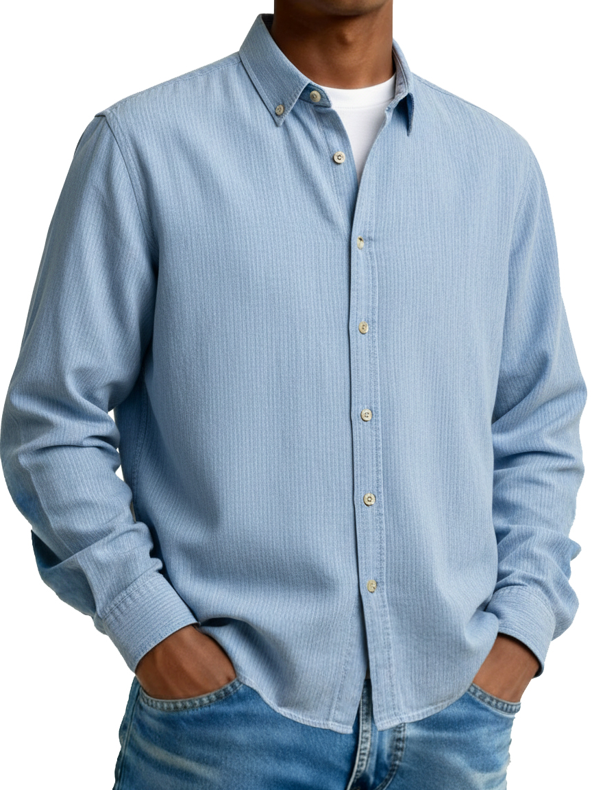 Men's Fashion Casual Retro Turn-Down Collar Long-Sleeve Shirt