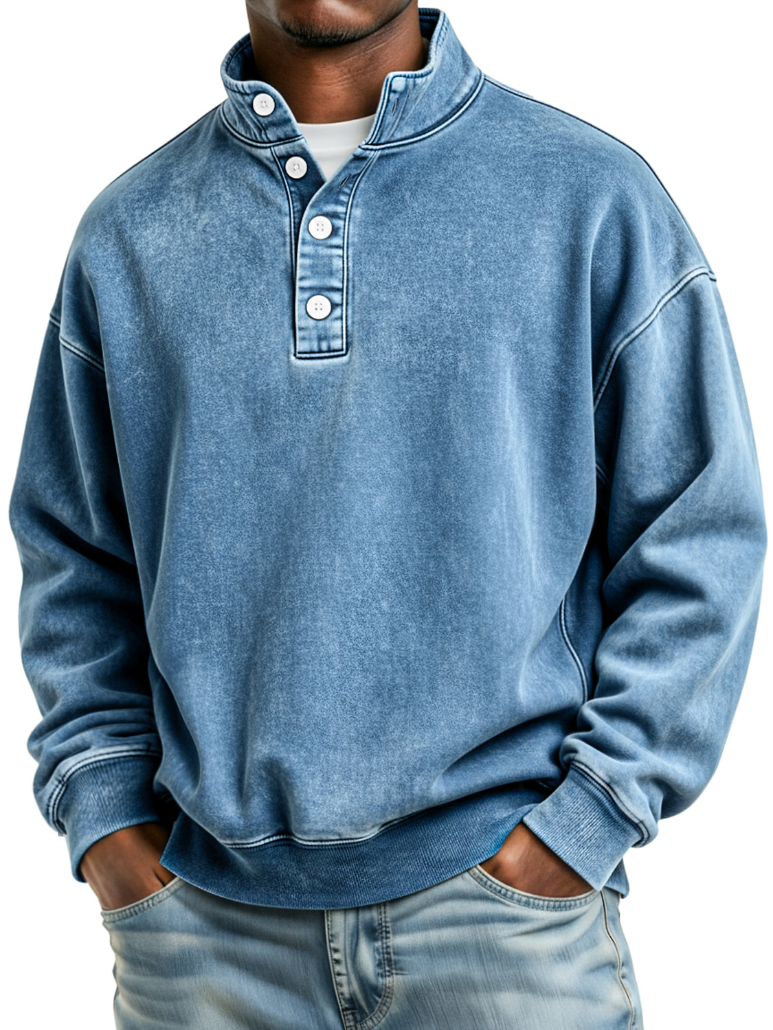Men's Retro Stand Collar Button Casual Loose Sweatshirt
