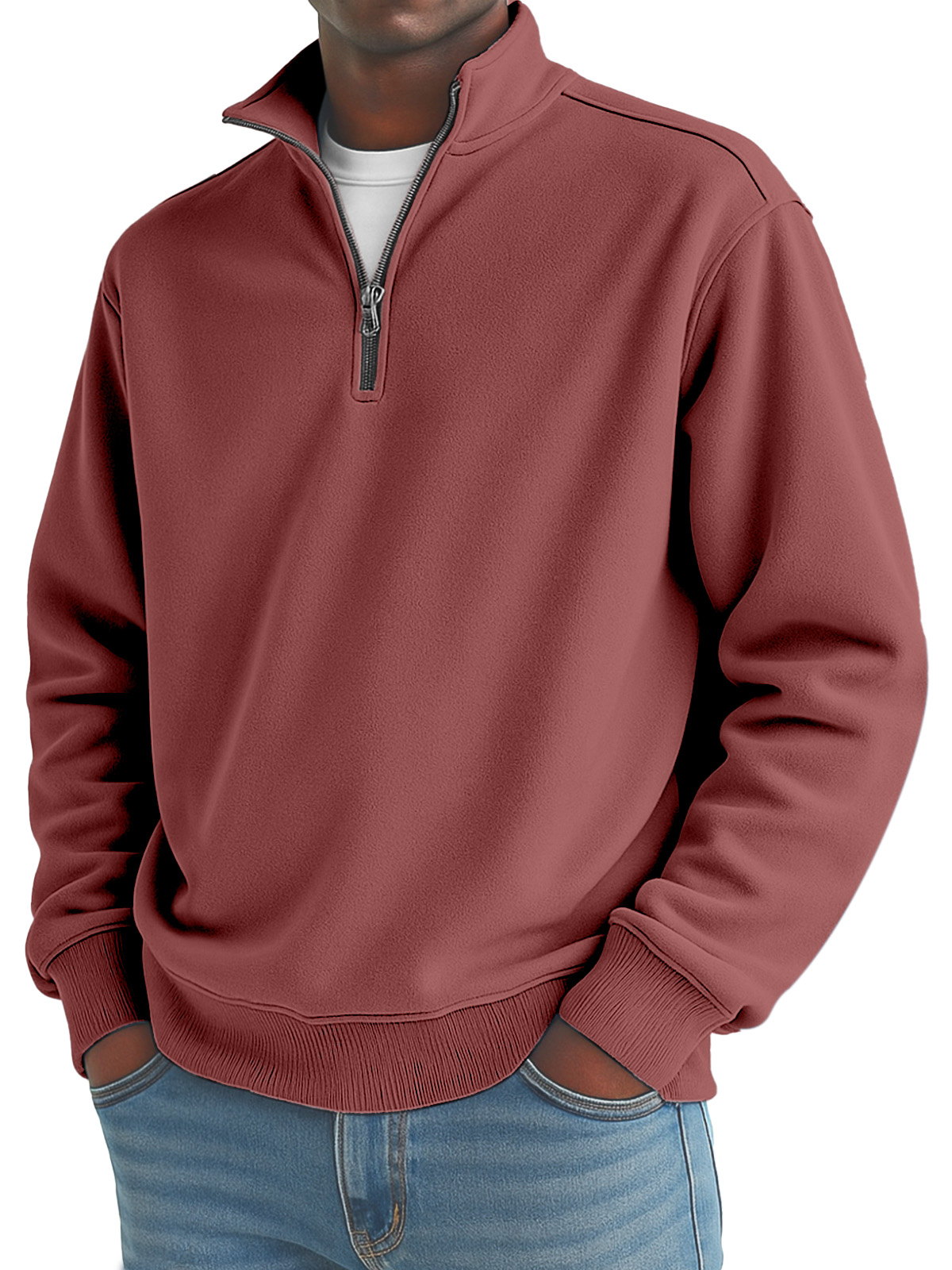 Men's solid color loose quarter collar zipper sweatshirt