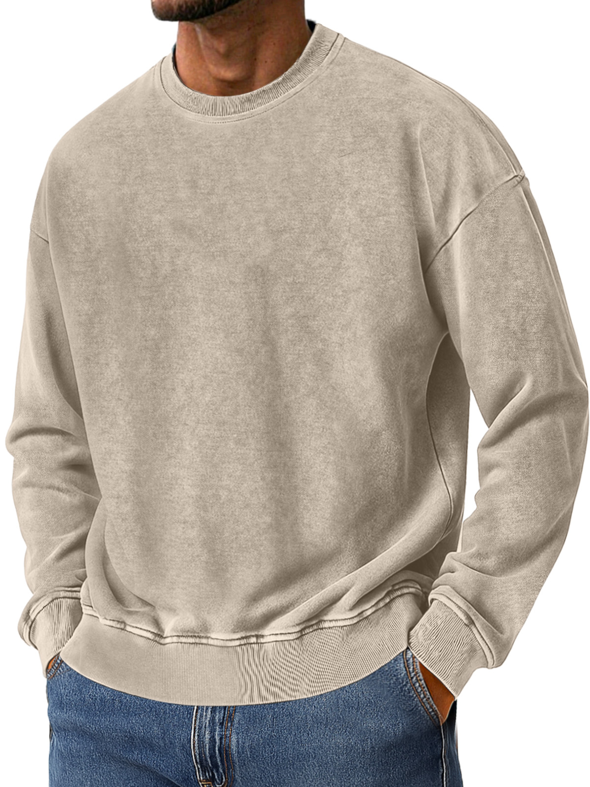 Men's Vintage Washed Cotton Round Neck Long-sleeved Sweatshirt