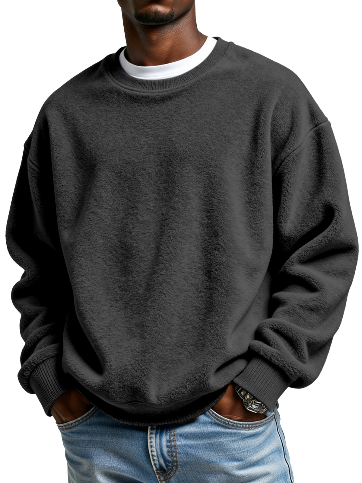 Men's Casual Simple Polar Fleece Crew Neck Sweatshirt