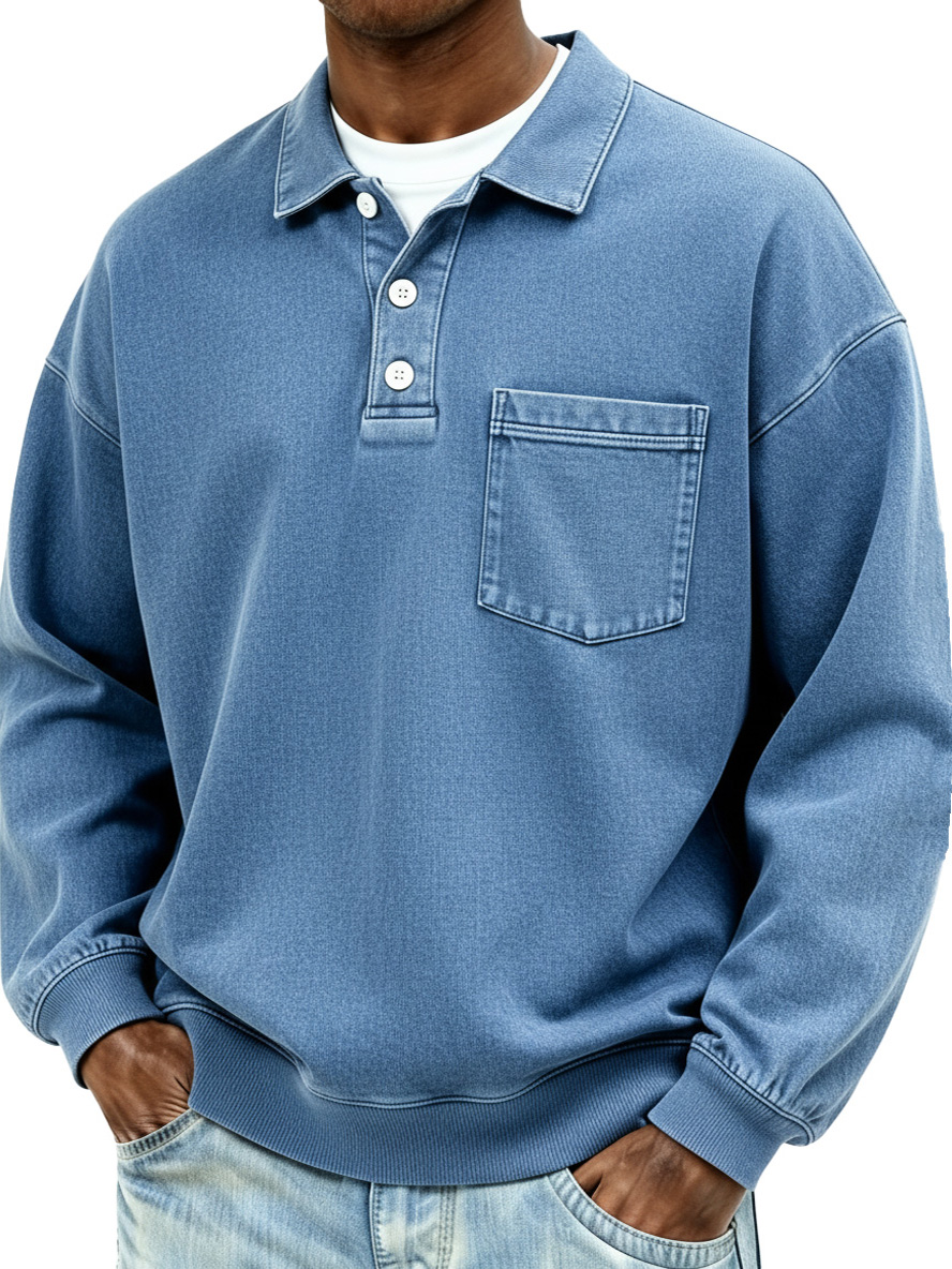 Men's Vintage Distressed Fashionable Lapel Pocket Polo Shirt