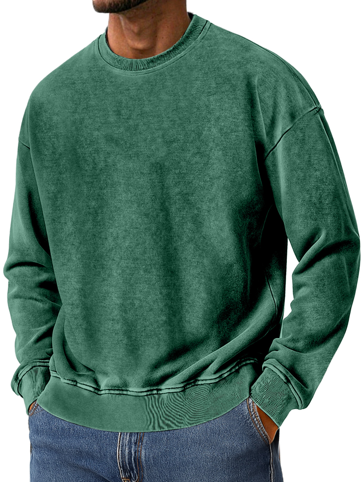 Men's Vintage Washed Cotton Round Neck Long-sleeved Sweatshirt