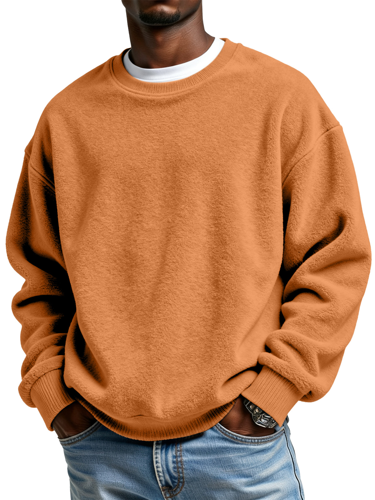 Men's Casual Simple Polar Fleece Crew Neck Sweatshirt