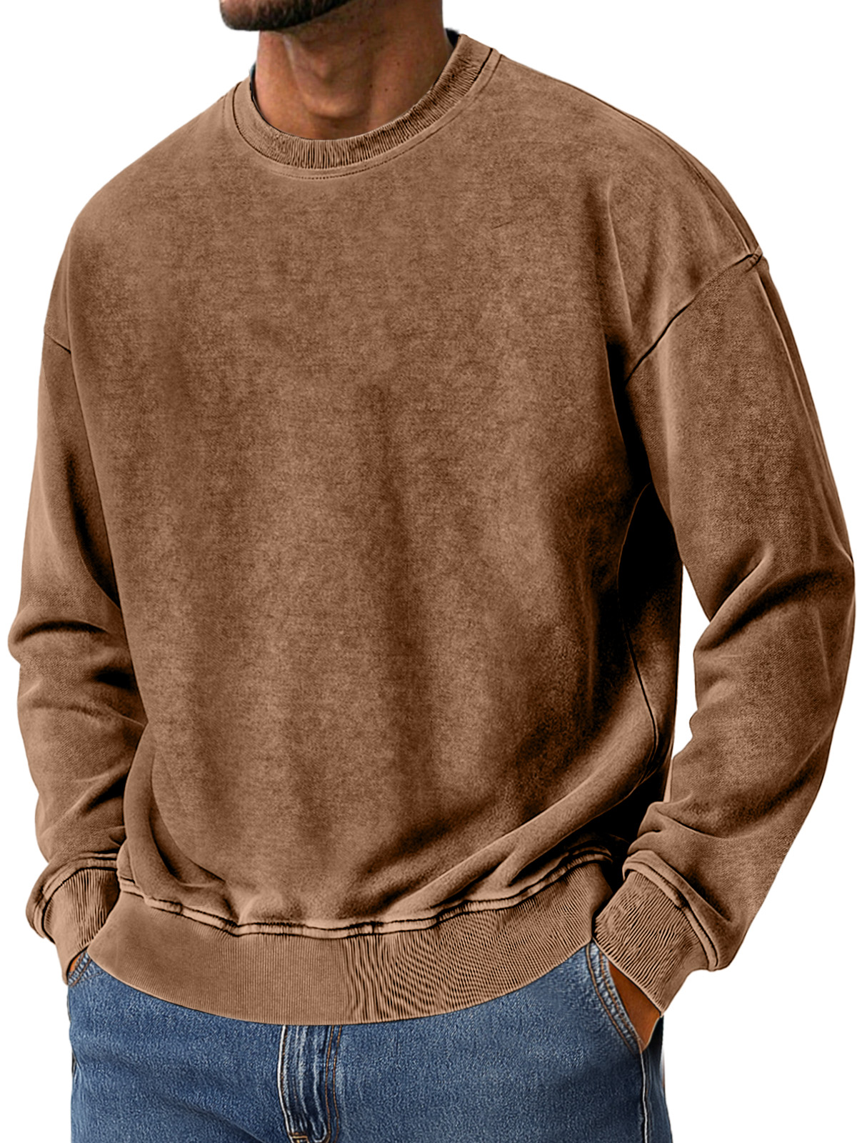 Men's Vintage Washed Cotton Round Neck Long-sleeved Sweatshirt
