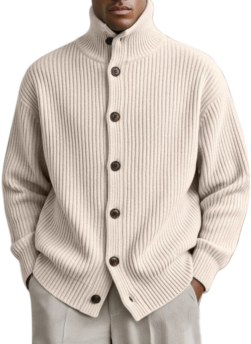 Men's Simple And Fashionable Vertical Pit Strip High Collar Button Cardigan Jacket