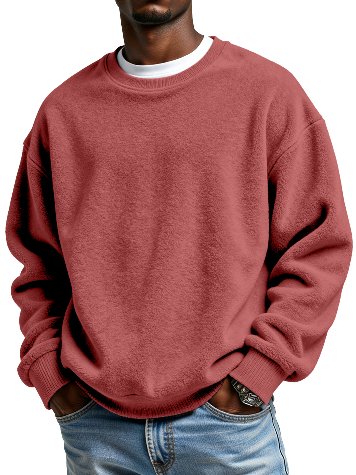 Men's Casual Simple Polar Fleece Crew Neck Sweatshirt