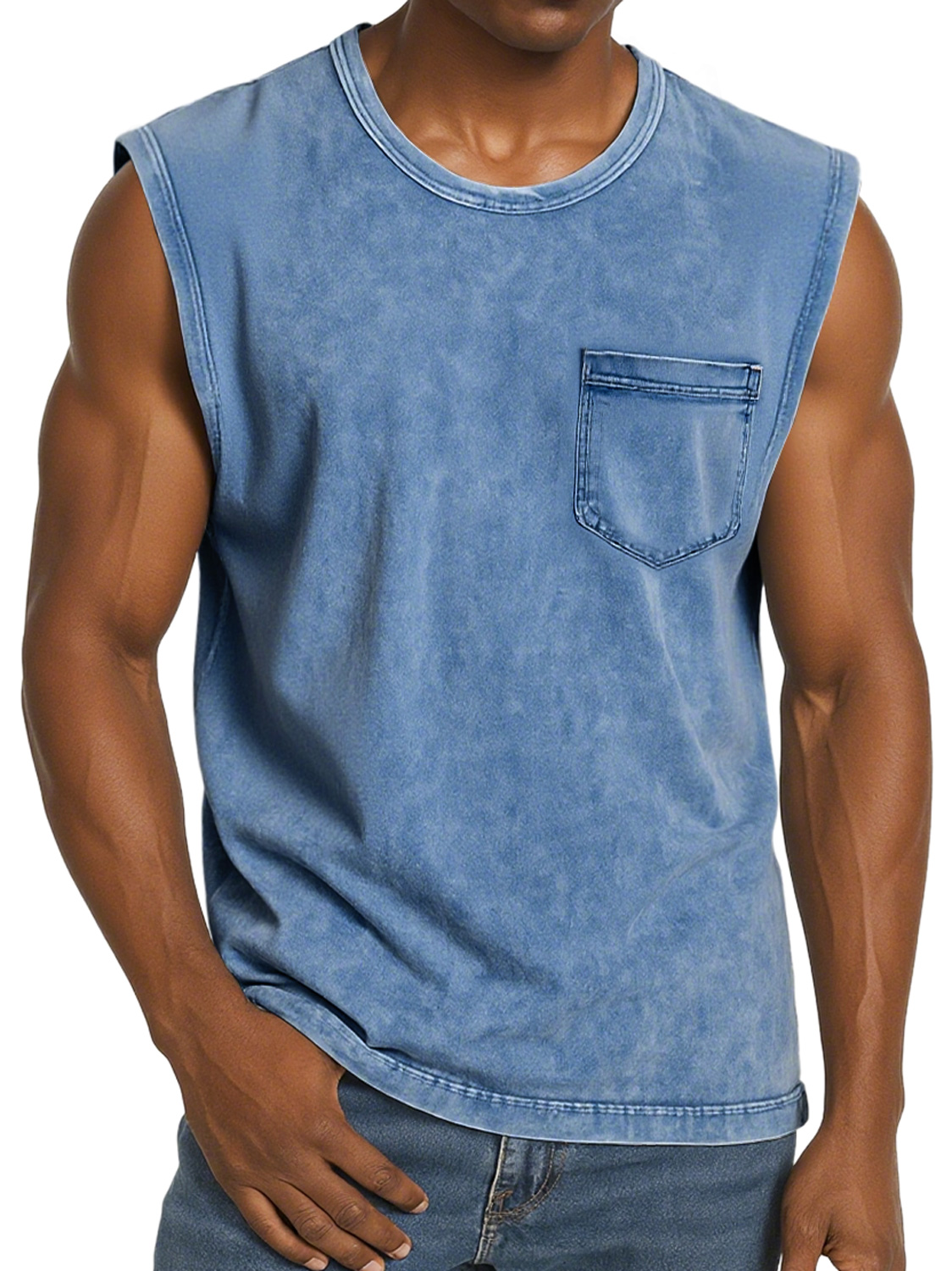 Men's Retro Round Neck Pocket Casual Comfort Sleeveless Vest