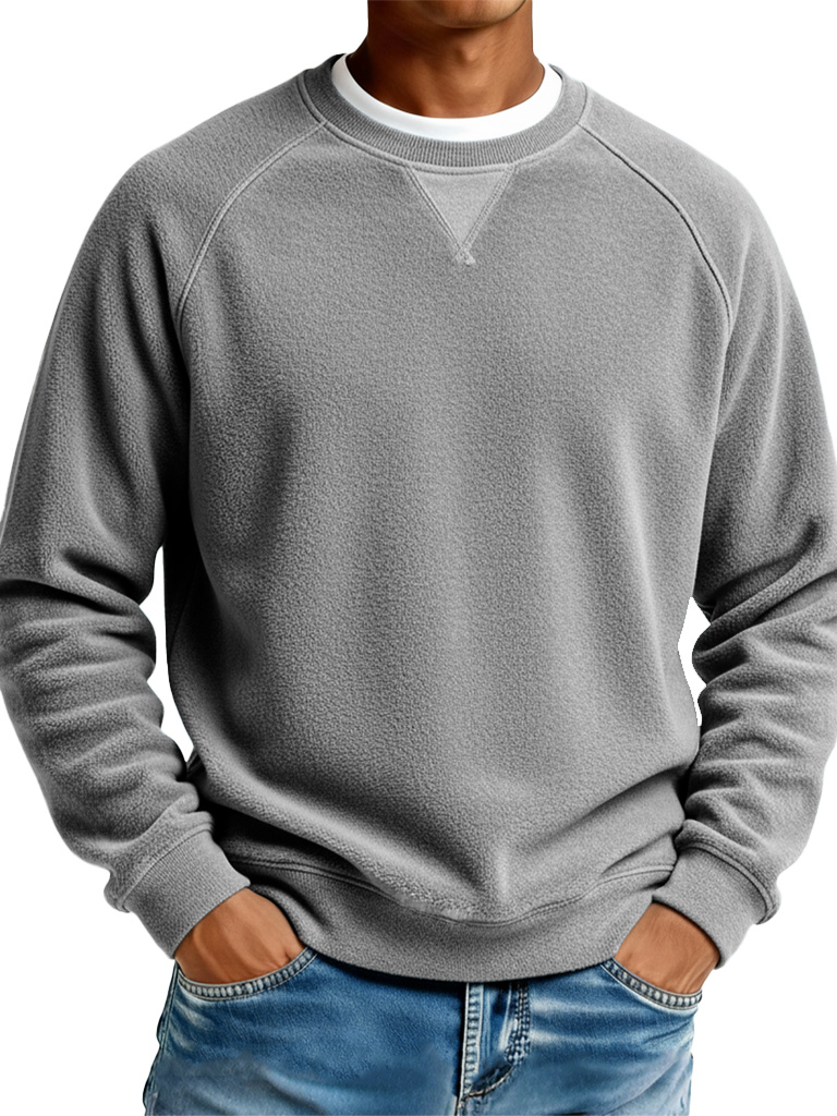 Men's Fashionable Casual Ribbed Fabric Raglan Neck Long-Sleeved Top