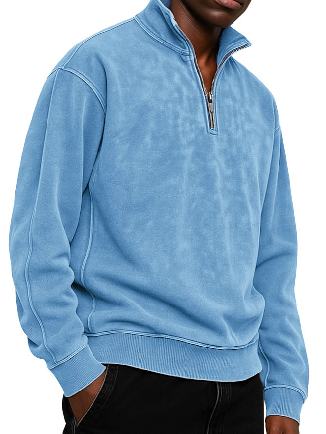 Men's Clothing Fashionable Casual Daily Stand-neck Suede Fabric Long-sleeved Zipper Hoodie