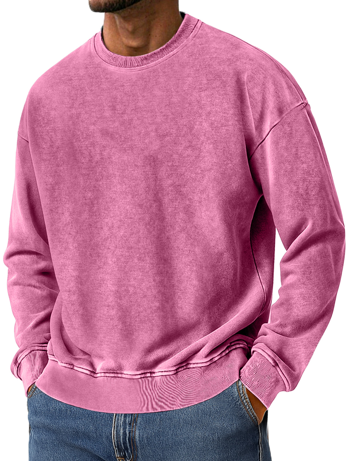 Men's Vintage Washed Cotton Round Neck Long-sleeved Sweatshirt