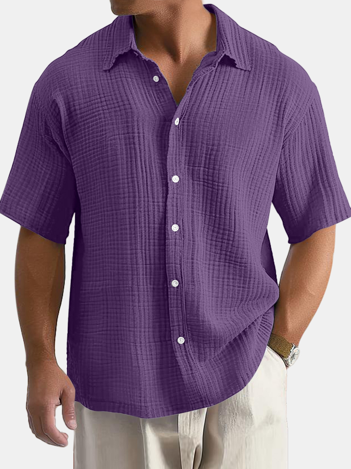 Men's Casual Summer Comfortable Solid Color Short Sleeve Shirt
