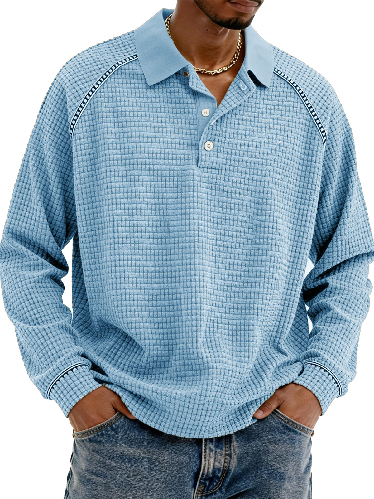 Fashionable Retro Straglan Lapel Long-sleeved Polo Shirt