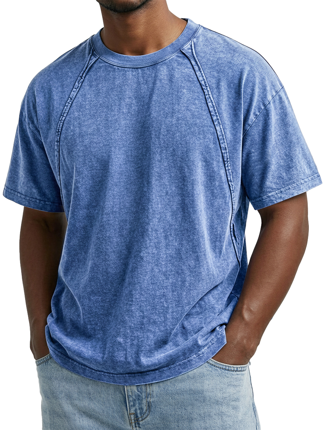 Men's Retro Crew Neck Raglan Design Casual Short-Sleeve T-Shirt