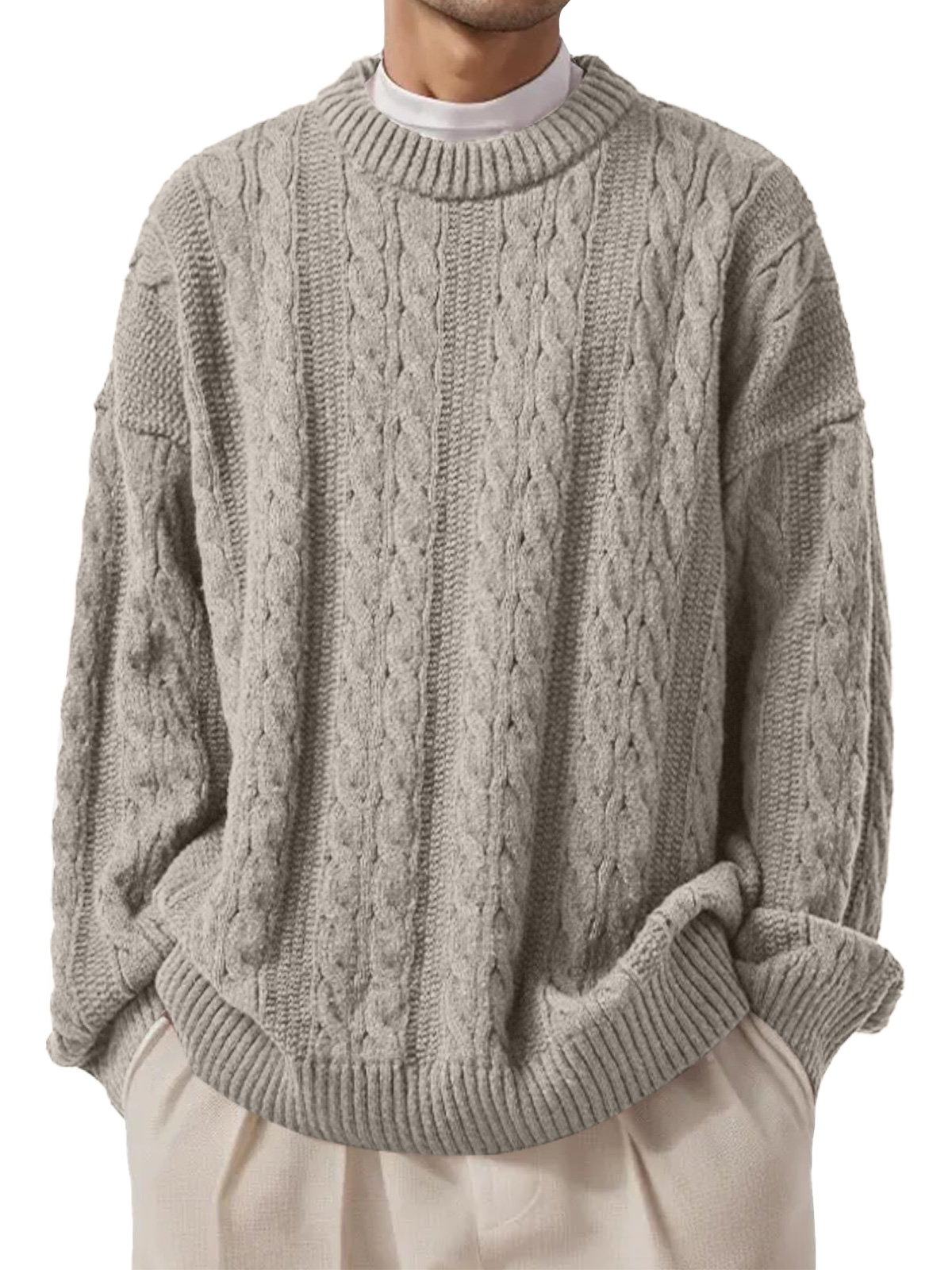 Men's Casual Round Neck Jacquard Solid Color Comfortable Knitted Sweater